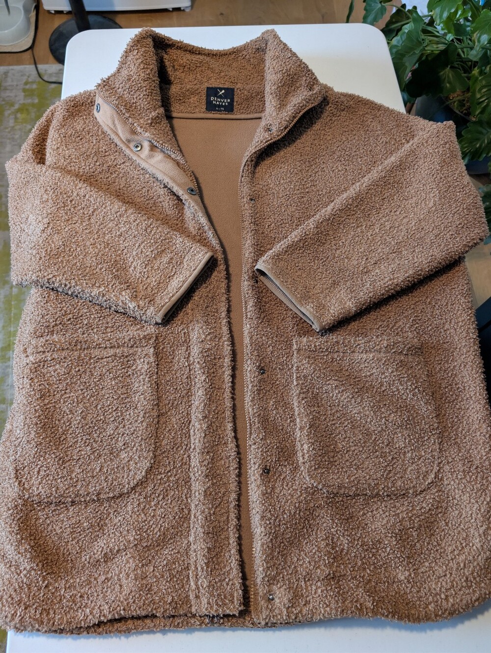 Denver Hayes Ladies Plush Sherpa Shirt Jacket in Camel Brown Size Xl
